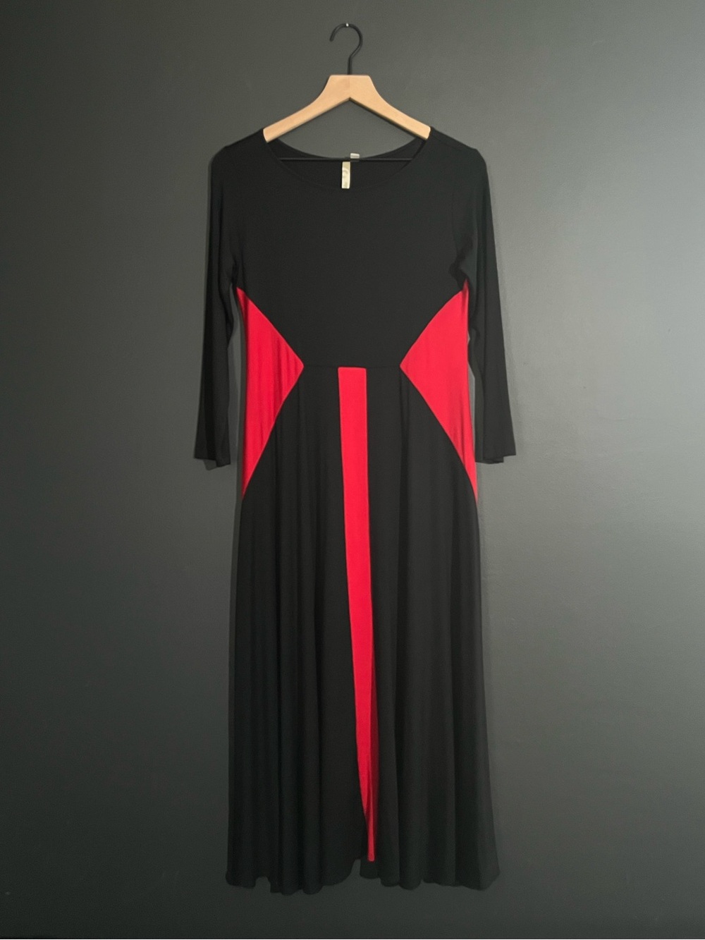 Comfy USA Red Black Color Block Long Sleeve Midi Dress - Size S